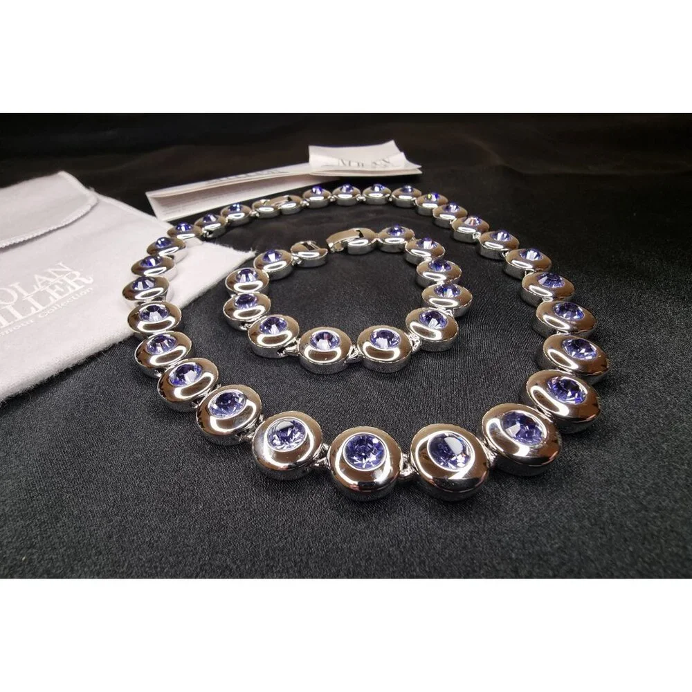 Vintage Nolan Miller 1999 Glamour Collection Silver-Tone Necklace & Bracelet Set - Picture 2 of 7